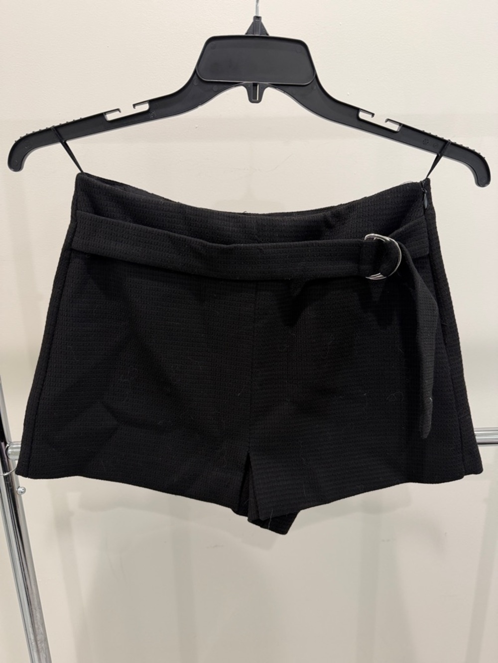 Zara Black High-Waist Belted Tailored Shorts